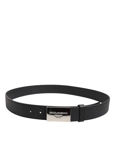 Pre-owned Dolce & Gabbana Black Leather Classic Metal Logo Buckle Men's Belt ()