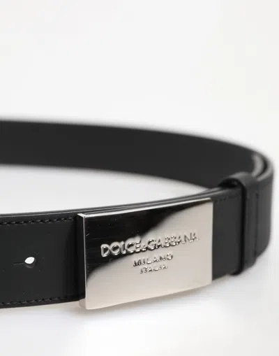 Pre-owned Dolce & Gabbana Black Leather Classic Metal Logo Buckle Men's Belt ()