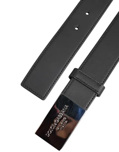Pre-owned Dolce & Gabbana Black Leather Classic Metal Logo Buckle Men's Belt ()