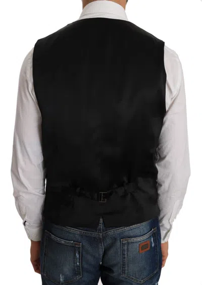 Dolce & Gabbana Gray Wool Patterned Slim Vest In Black