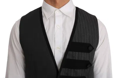 Dolce & Gabbana Gray Wool Patterned Slim Vest In Black
