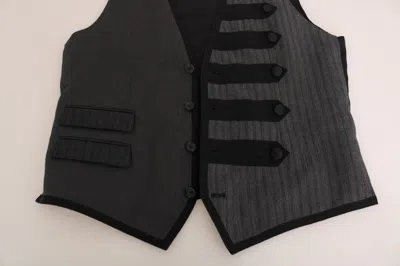 Dolce & Gabbana Gray Wool Patterned Slim Vest In Black