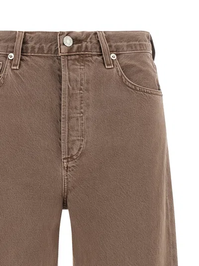 Agolde Wide Leg Denim Trousers With Front And Back Pockets In Brown