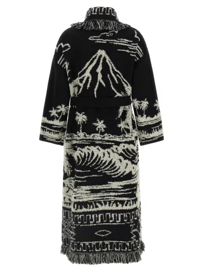 Alanui Long Jacquard Cardigan With Fringes In Black