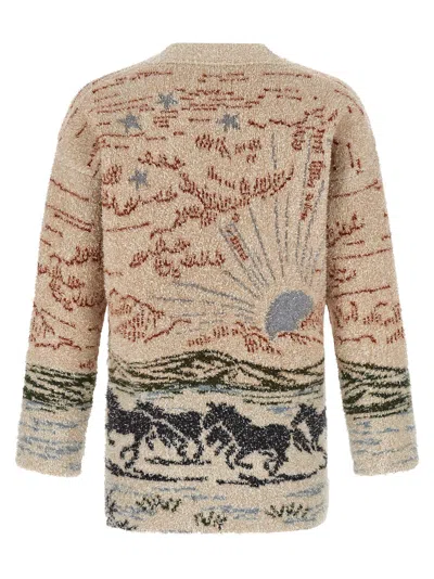 Alanui Graphic Pattern Long Sleeve Wool Cardigan In Neutral