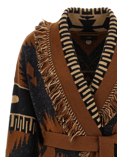 Alanui Geometric Pattern Cardigan Belted Waist In Brown
