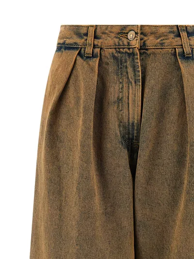 Alanui Desert Rose Pleat-detailed Acid-wash Jeans In Brown