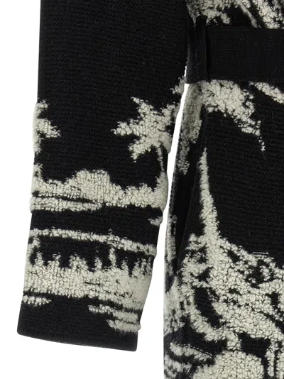Alanui Long Jacquard Cardigan With Fringes In Black