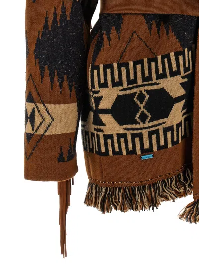 Alanui Geometric Pattern Cardigan Belted Waist In Brown
