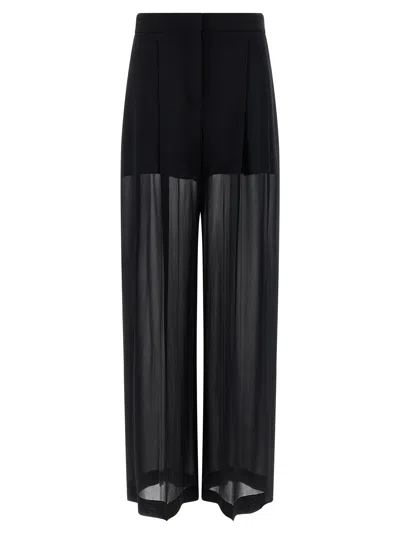 Alberta Ferretti Wide Leg Silk Trousers With Sheer Panels In Black
