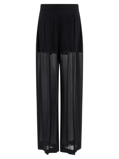 Alberta Ferretti Wide Leg Silk Trousers With Sheer Panels In Black