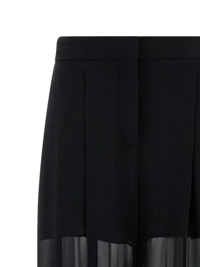 Alberta Ferretti Wide Leg Silk Trousers With Sheer Panels In Black