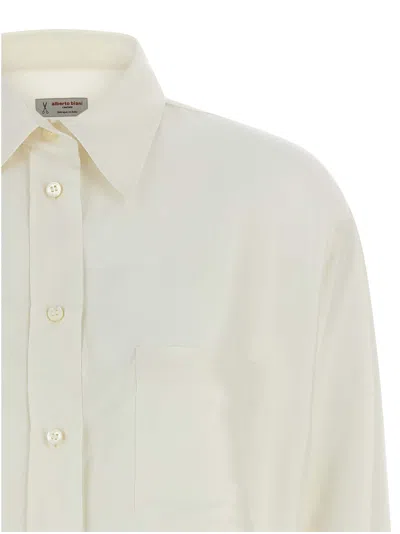 Alberto Biani Comfort Fit Silk Shirt With Asymmetrical Hem In White