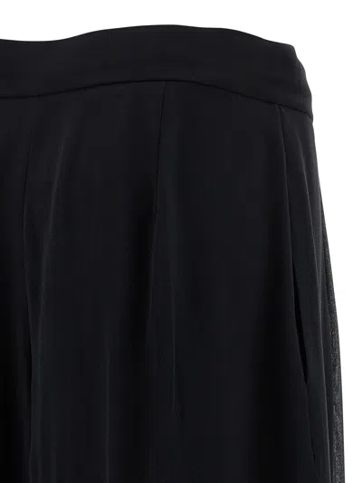 Alberta Ferretti Wide Leg Silk Trousers With Sheer Panels In Black