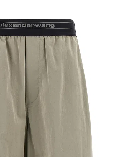 Alexander Wang Wide-leg Cotton-nylon Blend Pants With Jacquard Logo Waistband In Gray