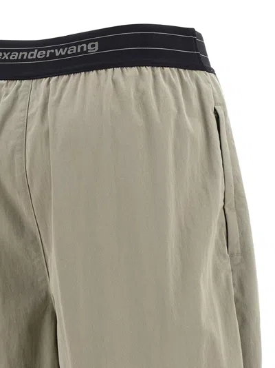 Alexander Wang Wide-leg Cotton-nylon Blend Pants With Jacquard Logo Waistband In Gray
