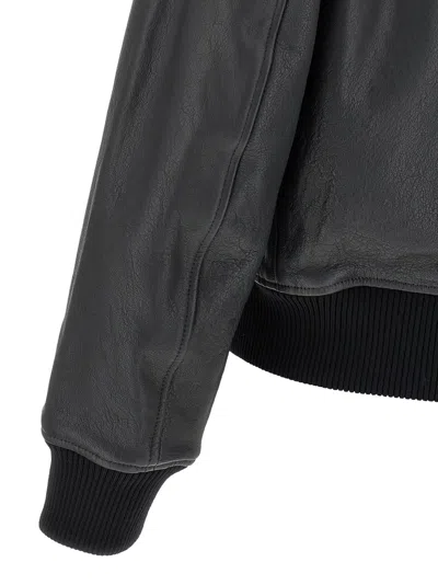 Ami Alexandre Mattiussi Mens Anthracite Regular-fit Spread-collar Leather Jacket In Gray