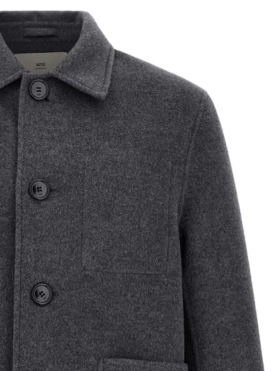 Ami Alexandre Mattiussi Grey Jacket With Classic Lapels And Button Closure In Wool Man In Gray