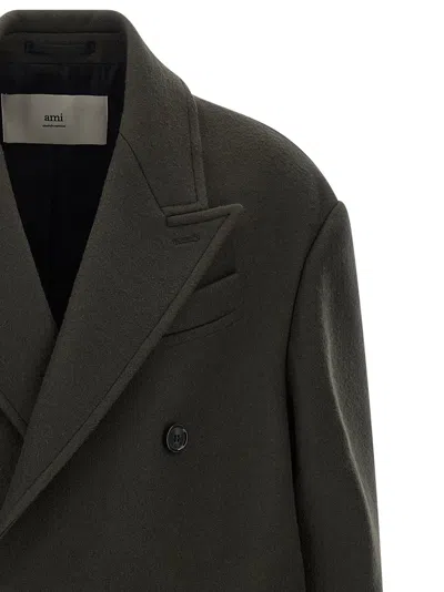 Ami Alexandre Mattiussi Ami Paris Anthracite Grey Double-breasted Wool Coat Men In Black