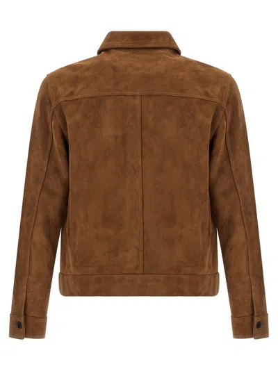 Ami Alexandre Mattiussi Mens Noisette Pointed-collar Embossed-logo Leather Jacket In Brown