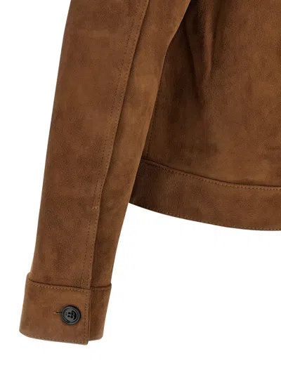Ami Alexandre Mattiussi Mens Noisette Pointed-collar Embossed-logo Leather Jacket In Brown