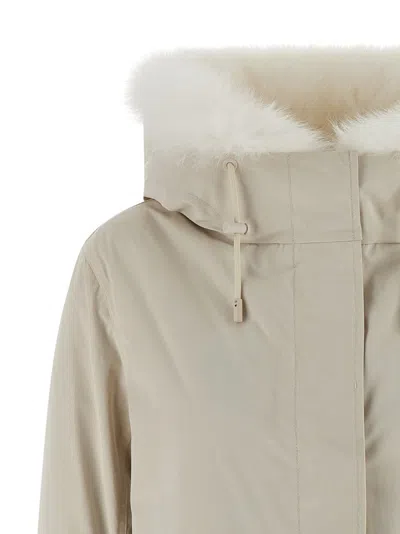 Yves Salomon 2-in-1 Parka Puffer Jackets White In Brown
