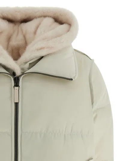 Yves Salomon Fur Insert Cropped Down Jacket Puffer Jackets White In Gold