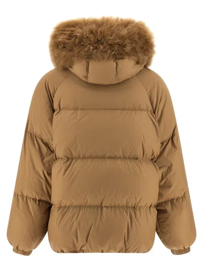 Yves Salomon Fur Insert Down Jacket Puffer Jackets Beige In Brown