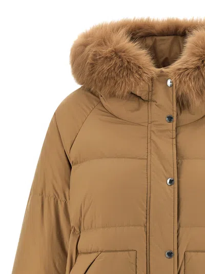 Yves Salomon Fur Insert Down Jacket Puffer Jackets Beige In Brown