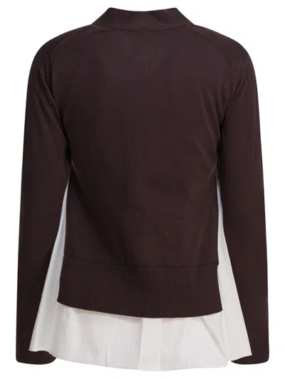 Sacai Knit Cardigan With Ribbed Cuffs And Front Pockets In Brown