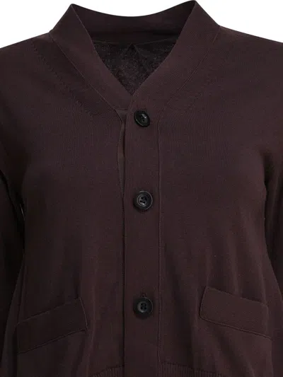 Sacai Knit Cardigan With Ribbed Cuffs And Front Pockets In Brown