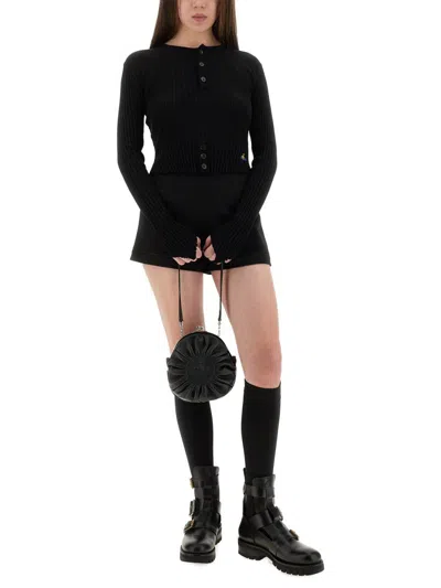 Vivienne Westwood Cropped Fitted Knit Sweater With Button Placket In Black