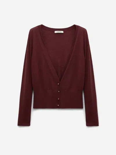 Dorothee Schumacher Virgin Merino-silk V-neck Cardigan In Burgundy