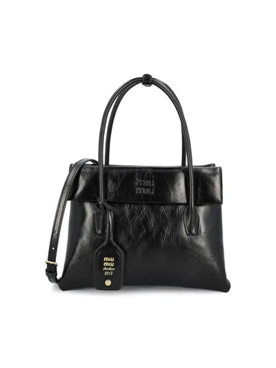 Miu Miu Solitaire Bag In Shiny Leather In Black