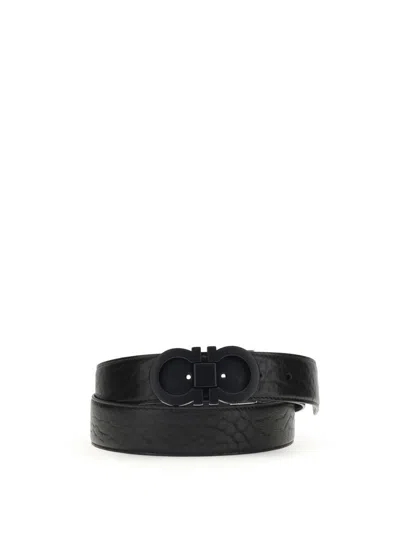 Ferragamo Men Reversible Gancini Belt In Black