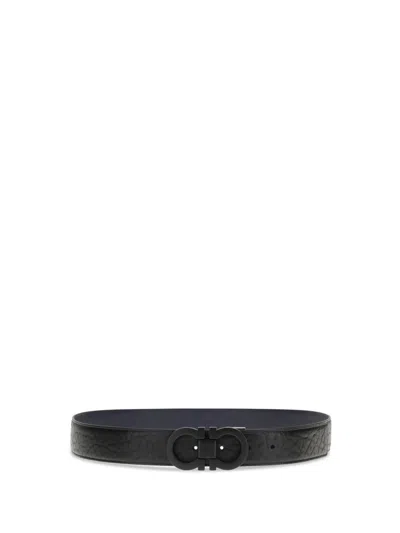 Ferragamo Men Reversible Gancini Belt In Black