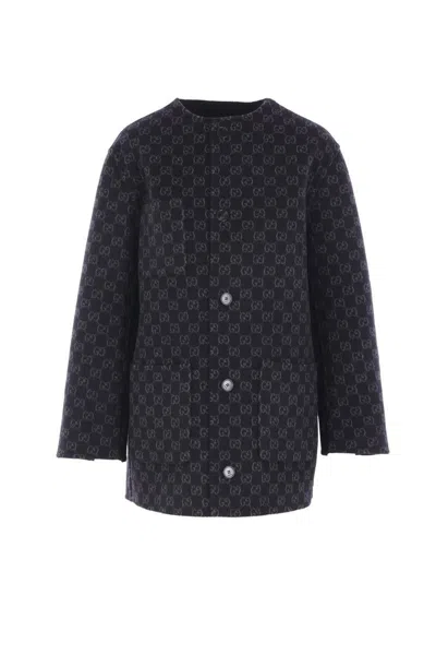Gucci Reversible Wool And Silk Coat In Blue