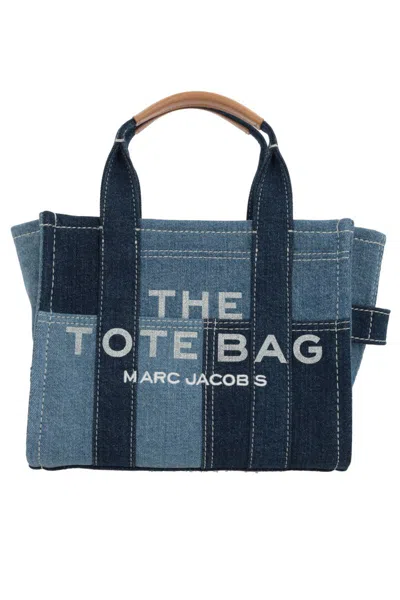 Marc Jacobs Medium Denim Tote Bag With Logo Embroidery In Blue