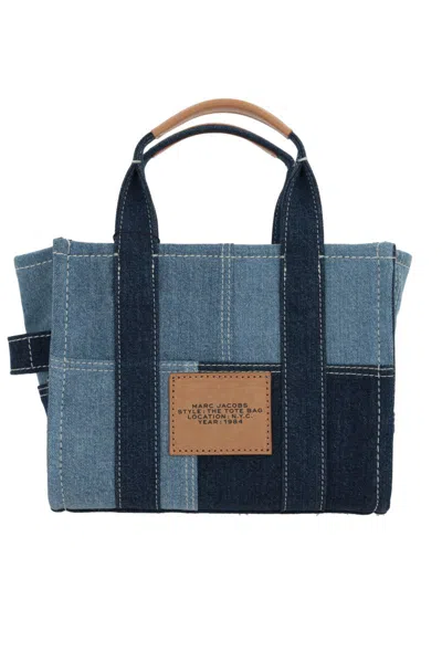 Marc Jacobs Medium Denim Tote Bag With Logo Embroidery In Blue