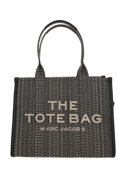 Marc Jacobs Large Jacquard Shopper Bag With Versatile Leather Handles In Black