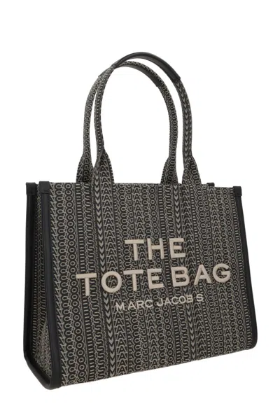 Marc Jacobs Large Jacquard Shopper Bag With Versatile Leather Handles In Black