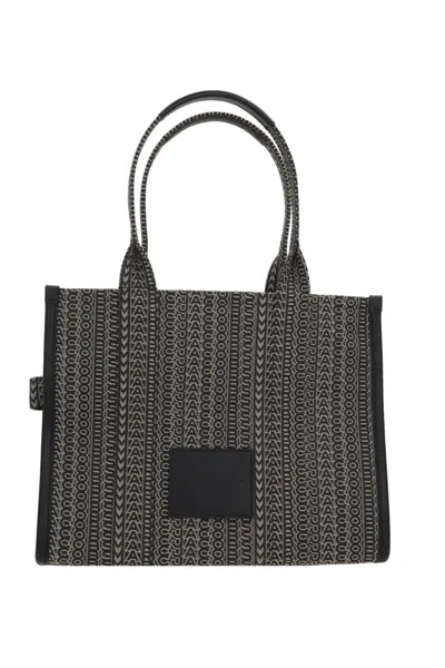 Marc Jacobs Large Jacquard Shopper Bag With Versatile Leather Handles In Black