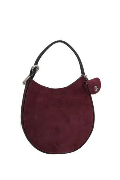 Marc Jacobs Curved Suede Shoulder Bag With Metal Hardware In Burgundy