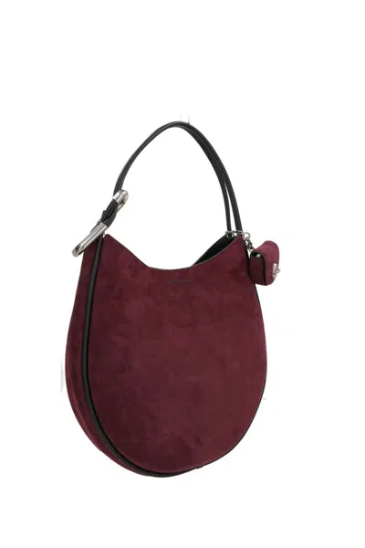 Marc Jacobs Curved Suede Shoulder Bag With Metal Hardware In Burgundy