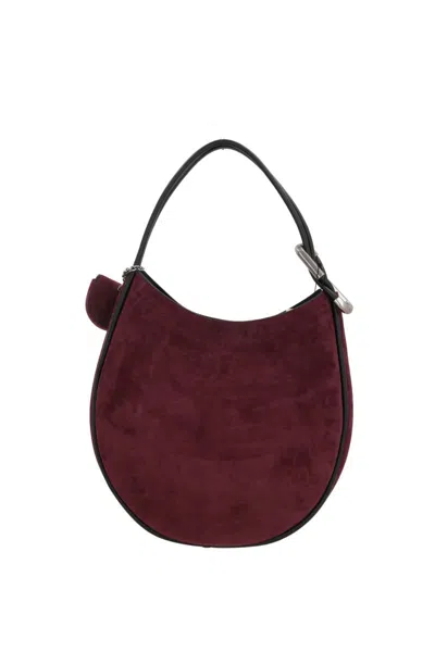 Marc Jacobs Curved Suede Shoulder Bag With Metal Hardware In Burgundy
