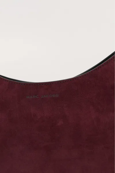Marc Jacobs Curved Suede Shoulder Bag With Metal Hardware In Burgundy