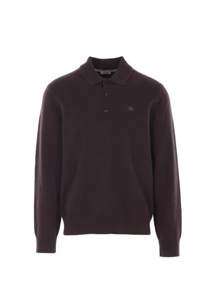 Burberry Embroidered Ekd Long-sleeved Polo T-shirt In Brown