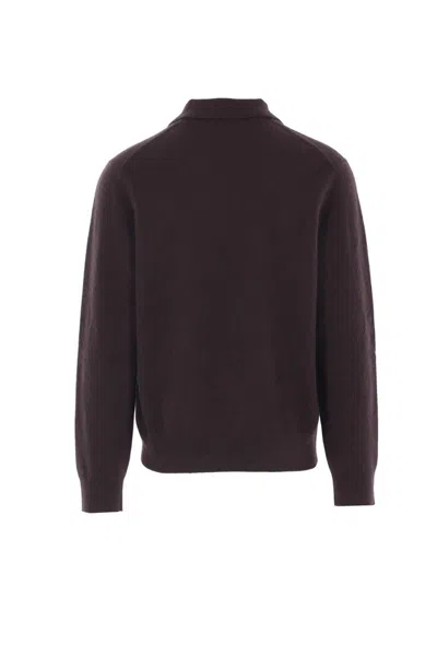 Burberry Embroidered Ekd Long-sleeved Polo T-shirt In Brown