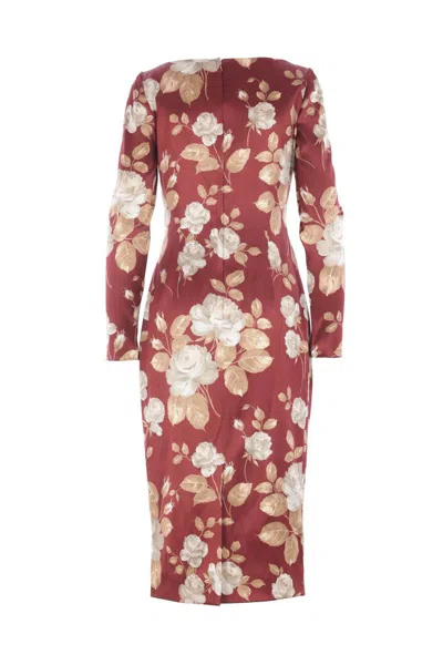 Dolce & Gabbana Dolce&gabbana Burgundy Satin Dress With Floral Print Women In Burgundy
