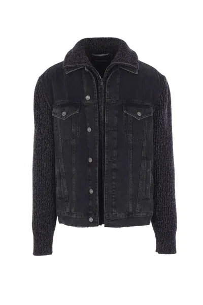 Dolce & Gabbana Tailored Denim And Wool Blend Jacket In Black